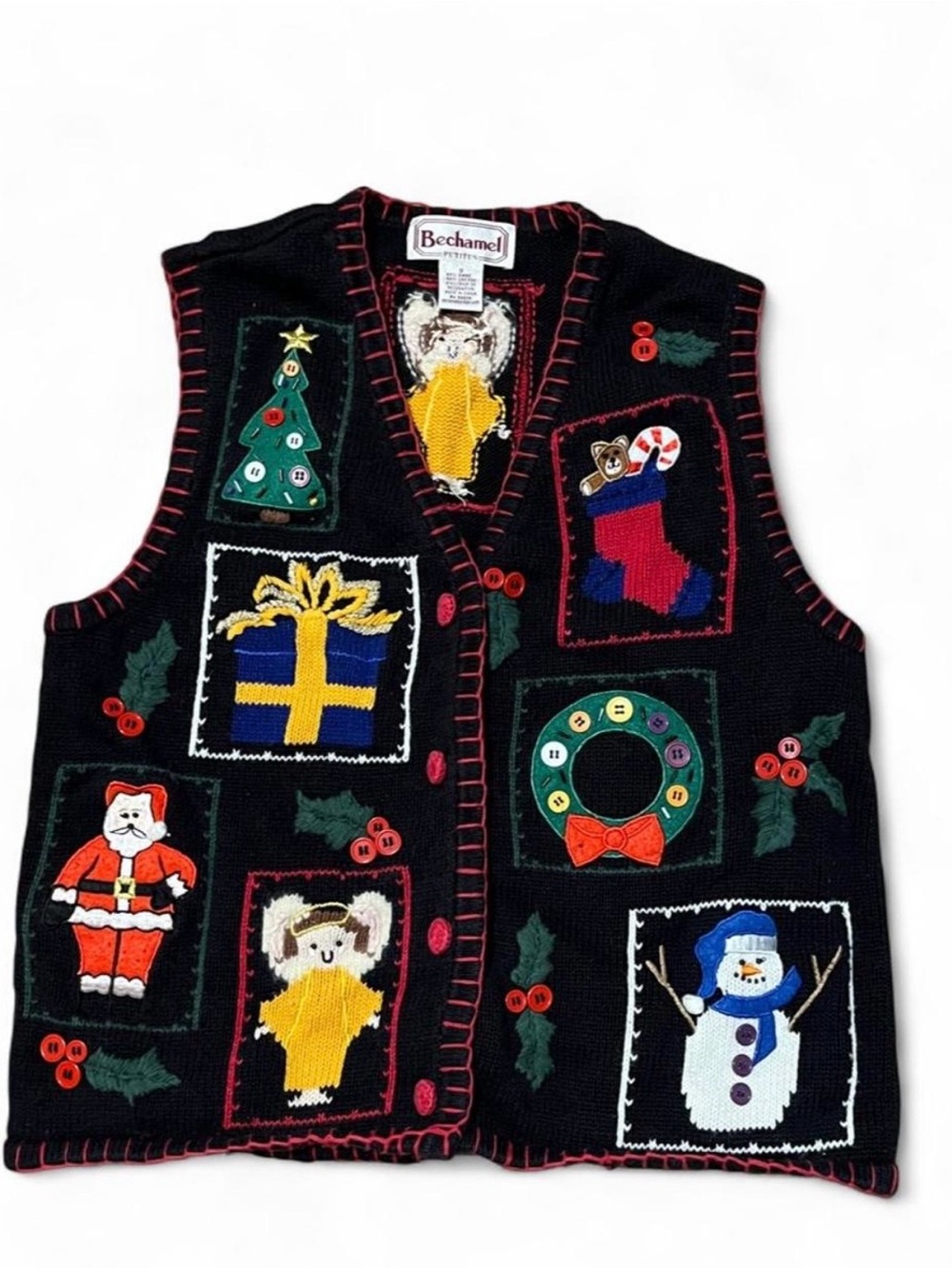 Bechamel Vintage Holiday Sweater Vest with Festive Appliqués